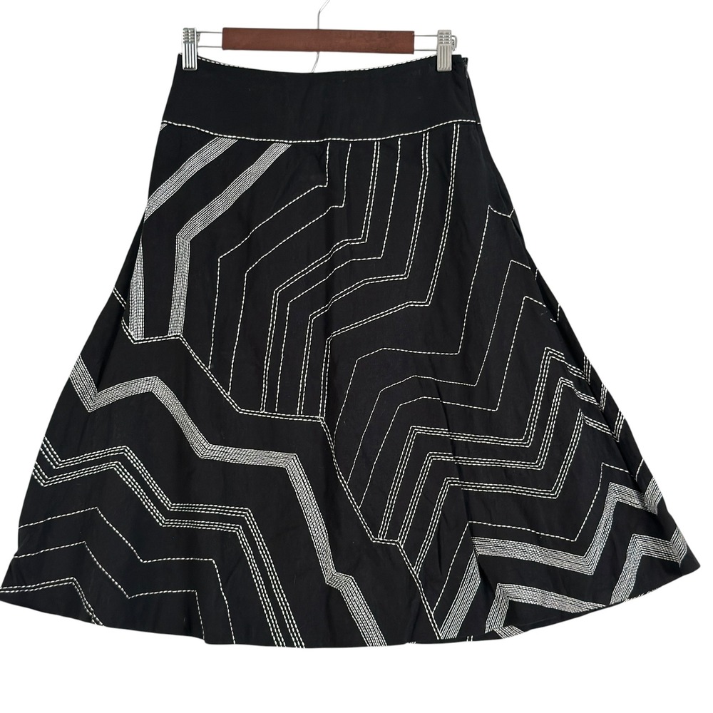Willi Smith‎ Linen Blend Mini Skirt Modern Black White Embroidered Womens 4